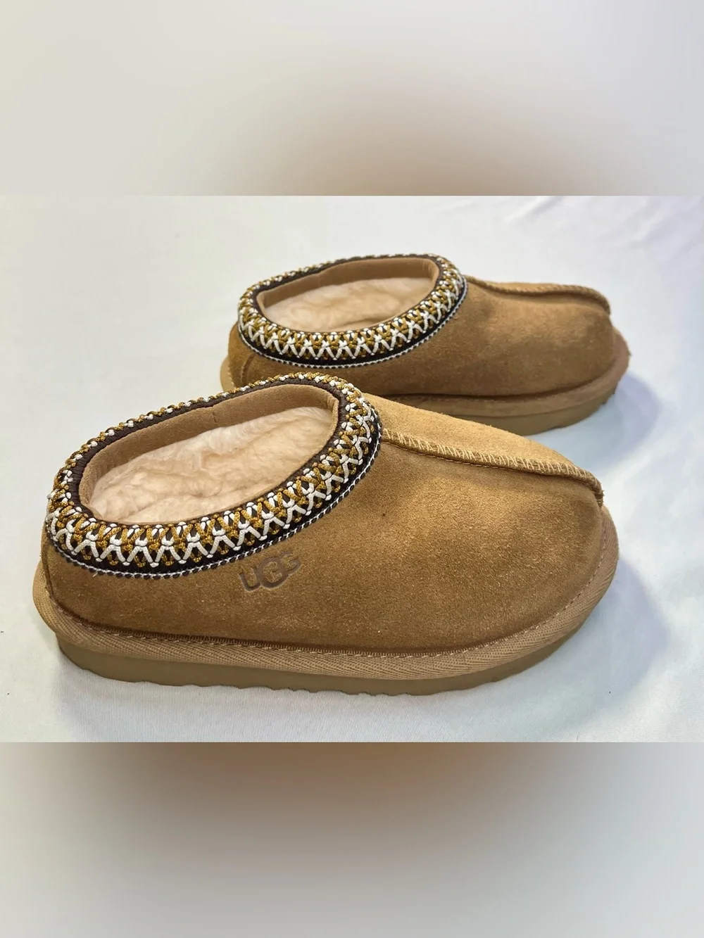 UGG Kids Chestnut Suede Slip-On Clog with Braided Trim